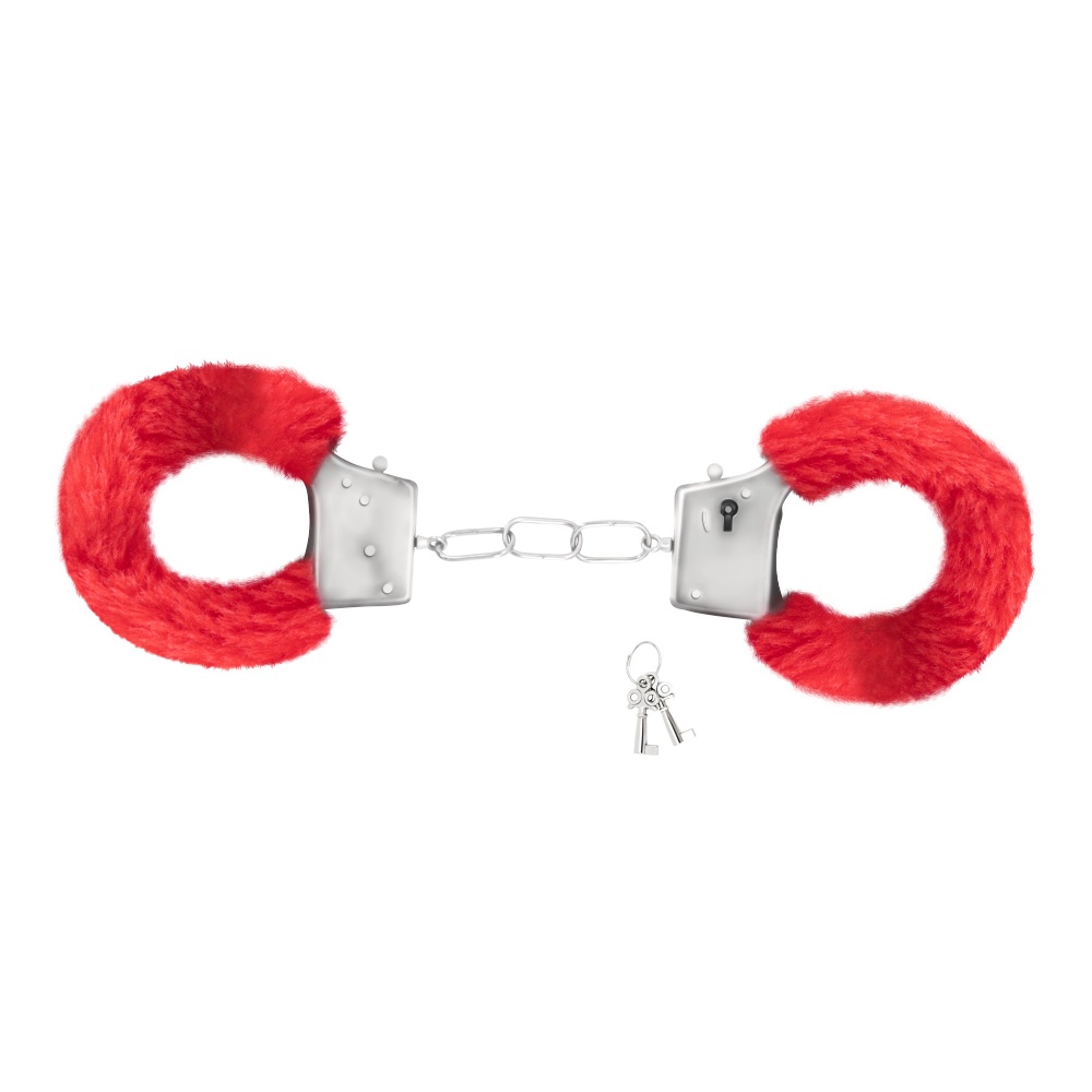 Наручники металлические Crushious Love Cuffs с искусственным красным мехом, серебристые, фото №0 — секс шоп Украина, NO TABOO