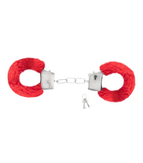 Наручники металлические Crushious Love Cuffs с искусственным красным мехом, серебристые - No Taboo