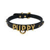 Чокер с надписью PUPPY от UPKO из итальянской кожи, черный с золотой фурнитурой, фото №1 — секс шоп Украина, NO TABOO