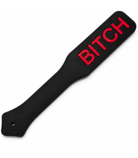 Паддл силиконовый DS Fetish с красной надписью BITCH, черный - No Taboo
