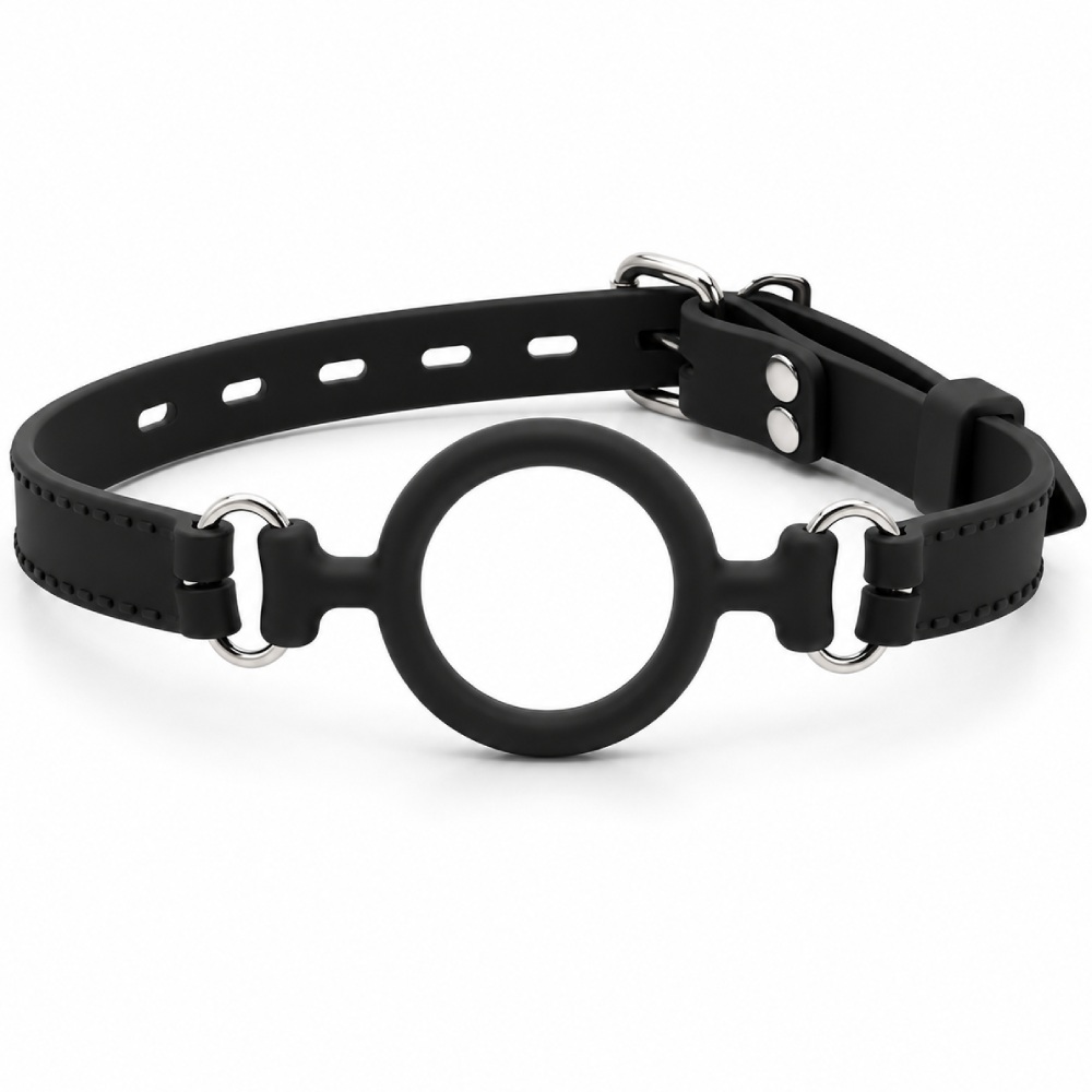 Кляп-кольцо DS Fetish на регулируемом ремешке, черный, фото №0 — секс шоп Украина, NO TABOO