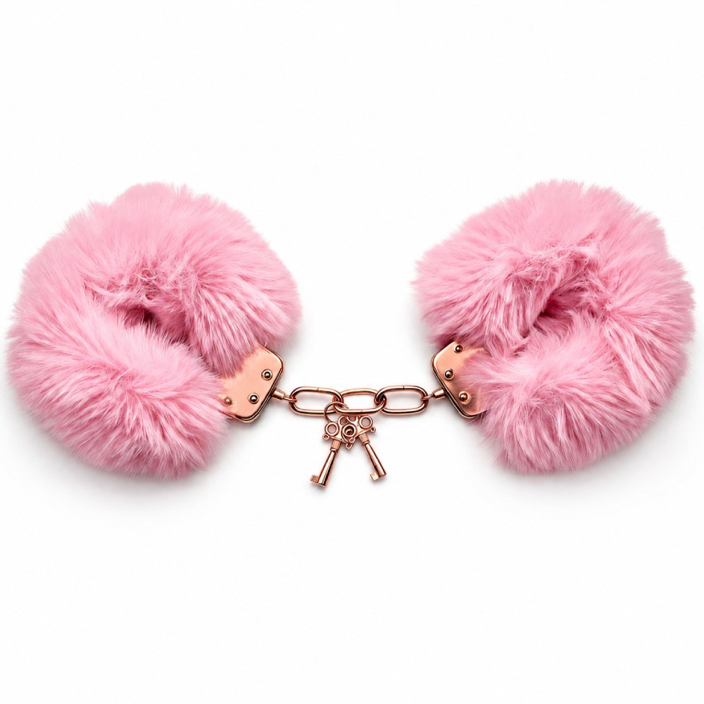Наручники металлические WOW Fetish с розовым мехом, золотые, фото №0 — секс шоп Украина, NO TABOO