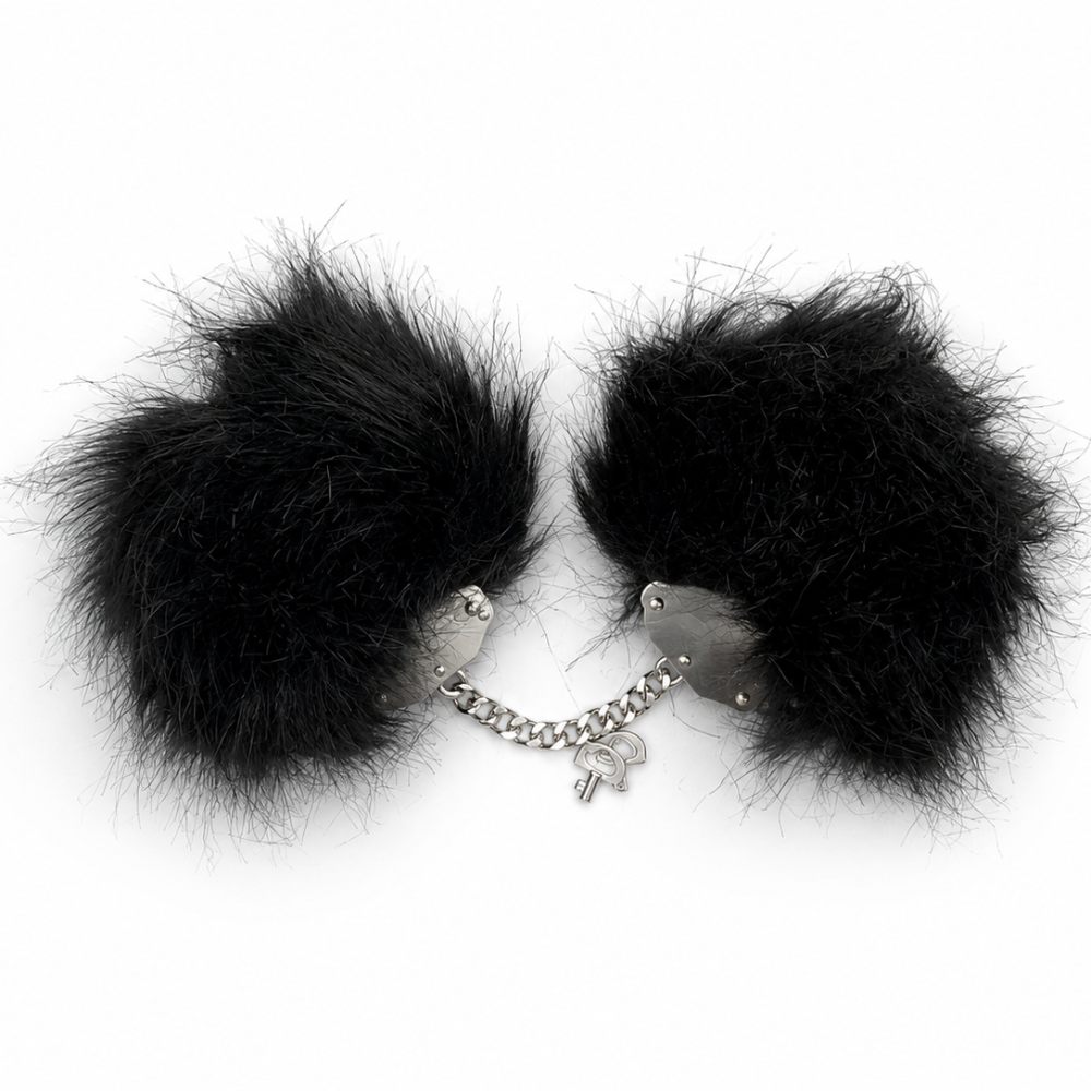 Наручники металлические WOW Fetish с суперпушистым мехом, черные, фото №3 — секс шоп Украина, NO TABOO