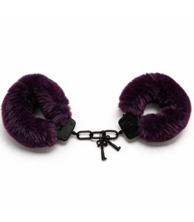 Наручники металлические WOW Fetish с фиолетовым мехом, черные - No Taboo