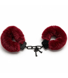 Наручники металлические WOW Fetish с красным мехом, черные - No Taboo