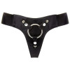 Трусики для страпона REALROCK Elastic Harness с кольцом, кожаные, чёрные, One Size фото №2 — секс игрушки: Украина, NO TABOO