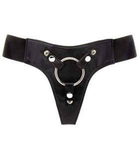 Трусики для страпона REALROCK Elastic Harness с кольцом, кожаные, чёрные, One Size - No Taboo