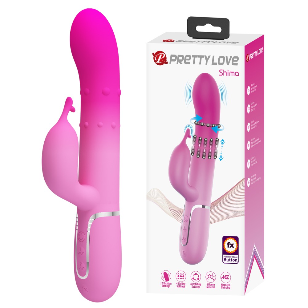 Вибратор-кролик Pretty Love Shima с ротацией и фрикциями, розовый, 22.6 х 3.4 см фото №0 — секс игрушки: Украина, NO TABOO