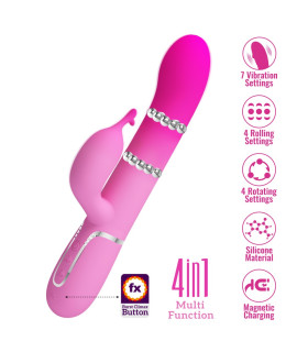 Вибратор-кролик Pretty Love Shima с ротацией и фрикциями, розовый, 22.6 х 3.4 см - No Taboo