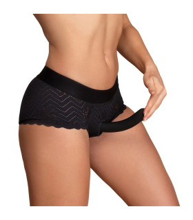 Страпон Dream Toys Phoenix, S, на кружевных трусиках, черный, 15.5 × 3 см - No Taboo