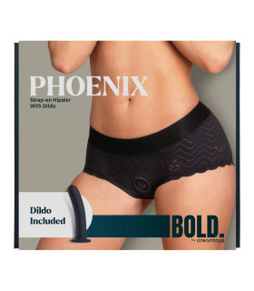 Страпон Dream Toys Phoenix, S, на кружевных трусиках, черный, 15.5 × 3 см - No Taboo