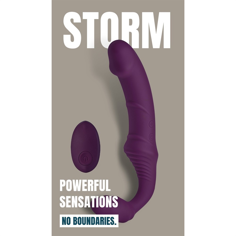 Безремневый вибрострапон Dream Toys Storm с пультом, фиолетовый, 21 х 3.9 см фото №8 — секс игрушки: Украина, NO TABOO