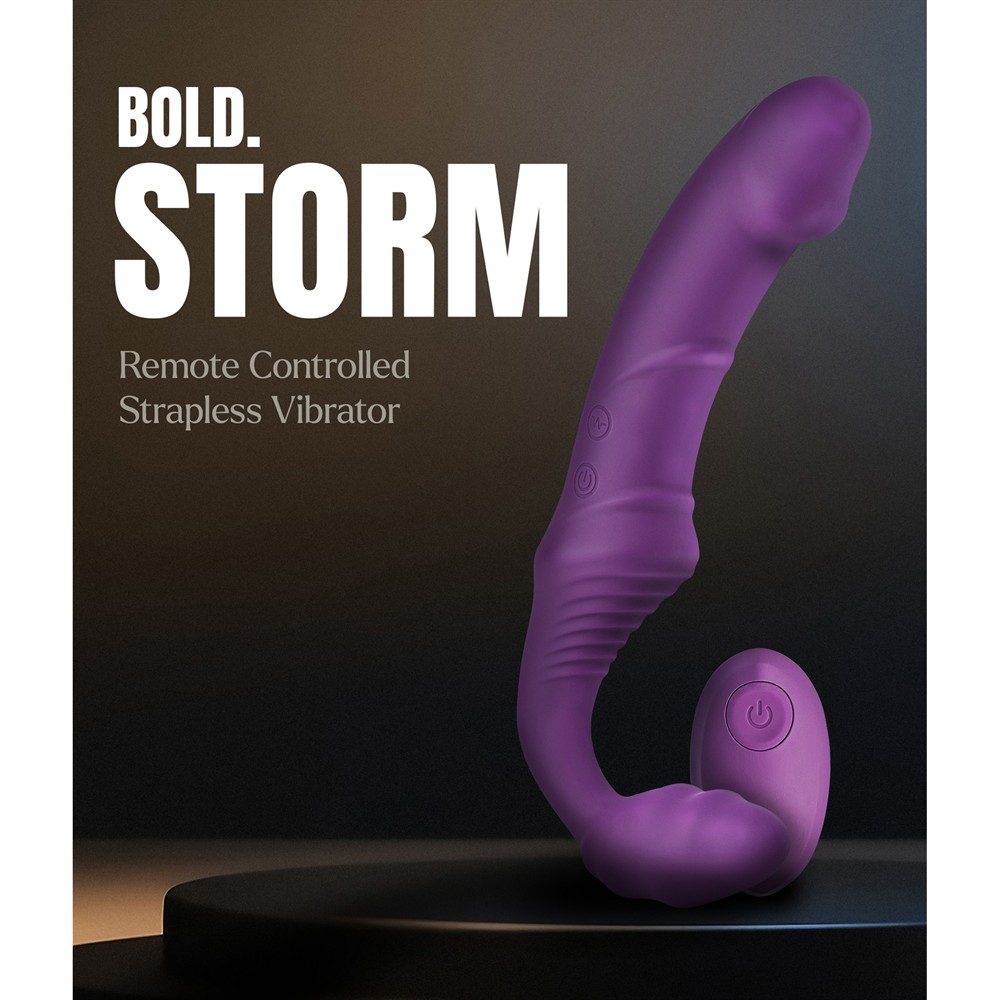 Безремневый вибрострапон Dream Toys Storm с пультом, фиолетовый, 21 х 3.9 см фото №11 — секс игрушки: Украина, NO TABOO