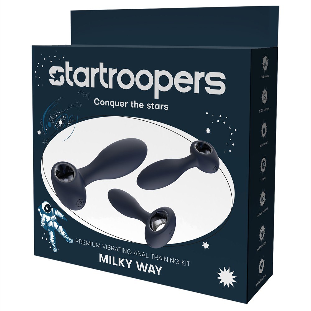 Набор анальных пробок Dream Toys Milky Way, две с вибрацией, синий, 3 шт. фото №2 — секс игрушки: Украина, NO TABOO