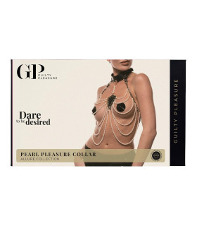 Ошейник с жемчужными бусинами Guilty Pleasure Pearl Pleasure, 6 рядов, на завязках, черный - No Taboo