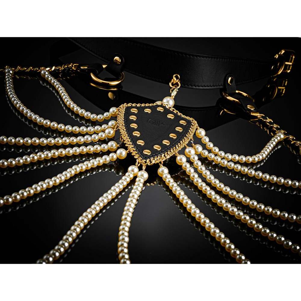 Ошейник с жемчужными бусинами Guilty Pleasure Pearl Pleasure, 6 рядов, на завязках, черный, фото №15 — секс шоп Украина, NO TABOO