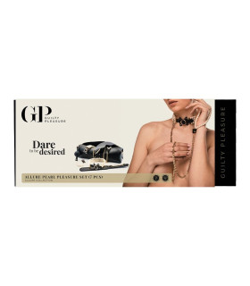Набір БДСМ Guilty Pleasure Allure Pearl з перлами та золотою фурнітурою, чорний, 7 предметів - No Taboo