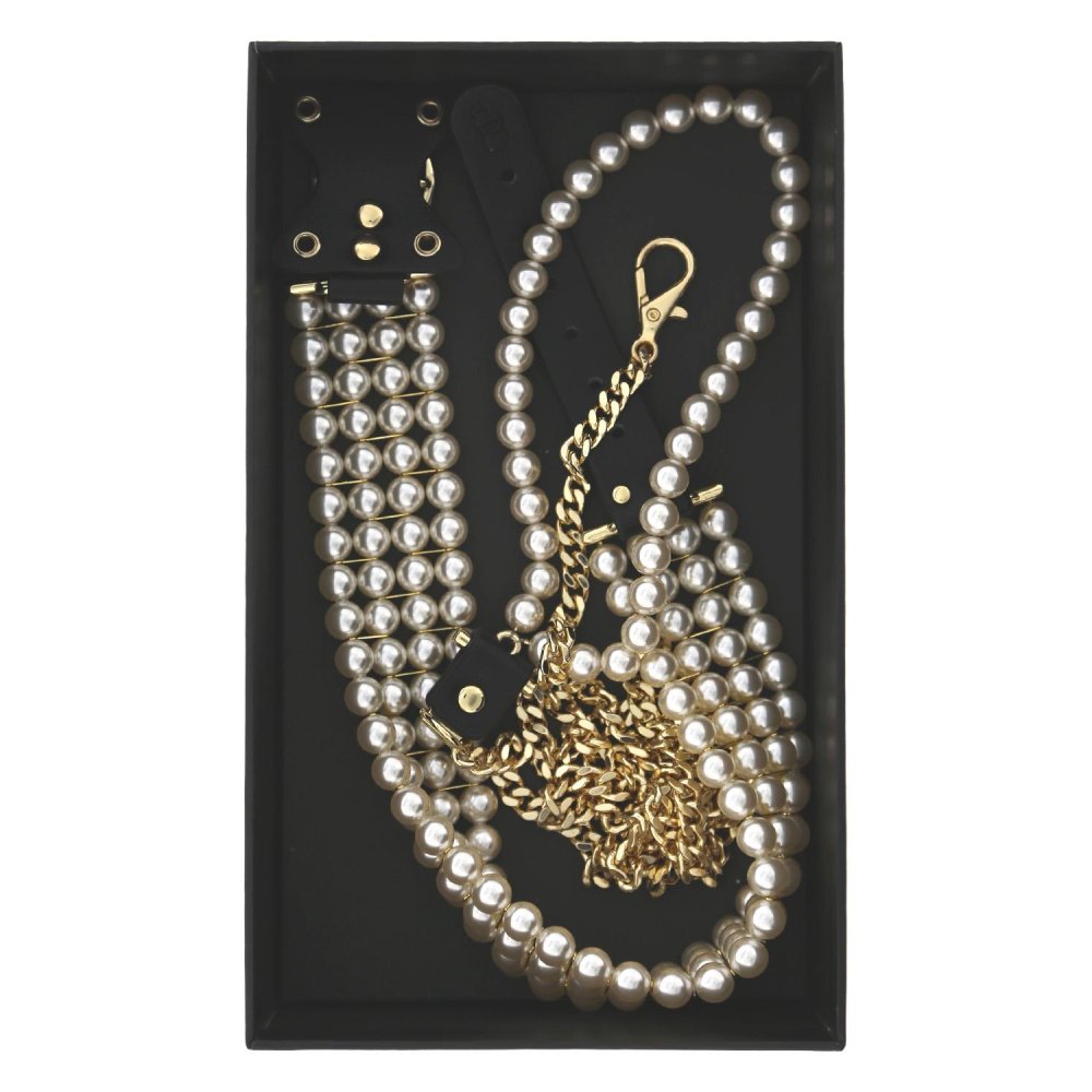 Ошейник с поводком Guilty Pleasure Luminious Pearl с жемчугом, черный, фото №8 — секс шоп Украина, NO TABOO
