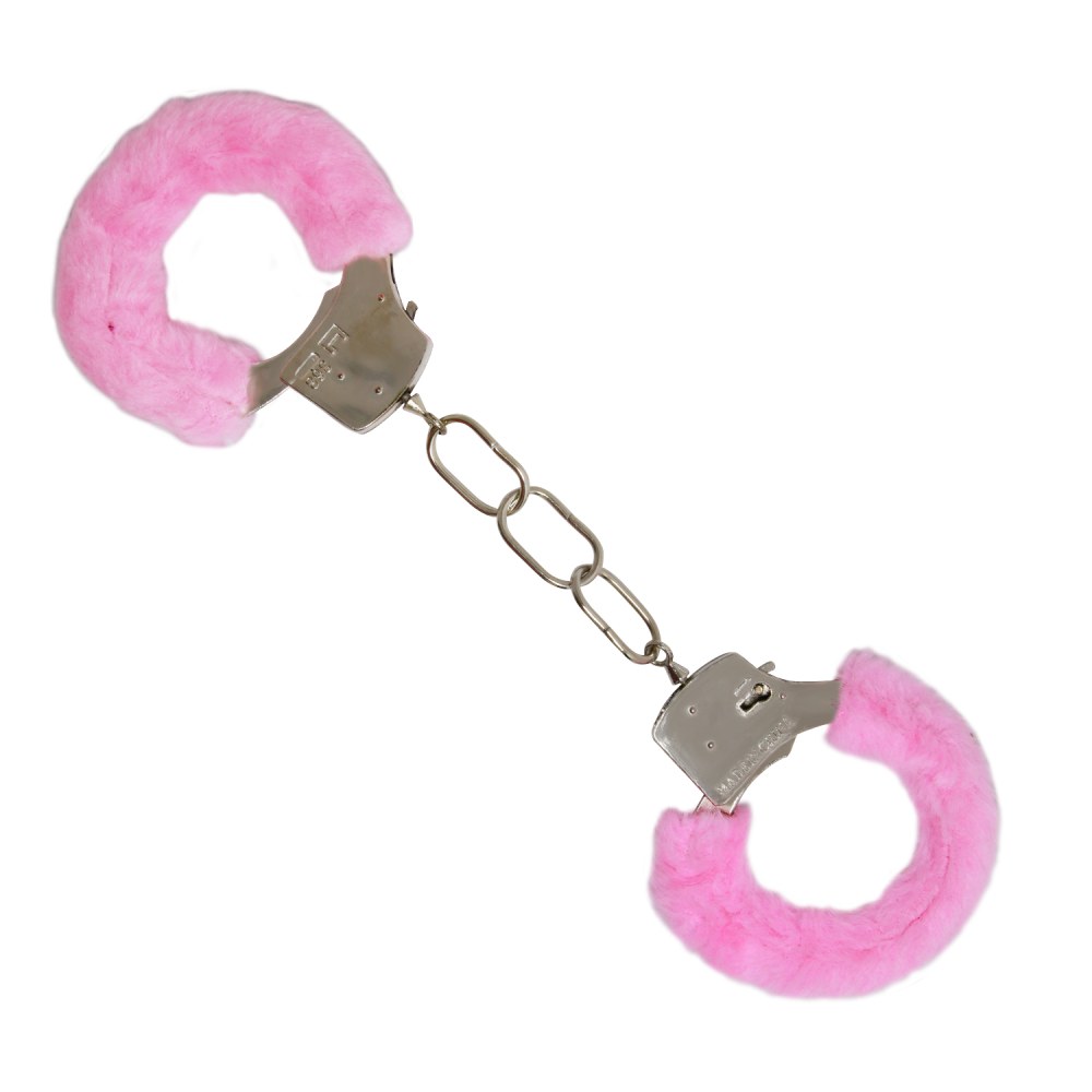 Металлические наручники BAILE с искусственным мехом, розовые, 31 х 5.5 см, фото №3 — секс шоп Украина, NO TABOO
