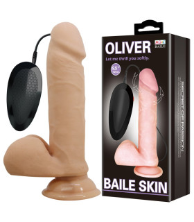 Вибратор на присоске BAILE Oliver с ротацией и пультом, бежевый, 20.5 х 4.4 см - No Taboo