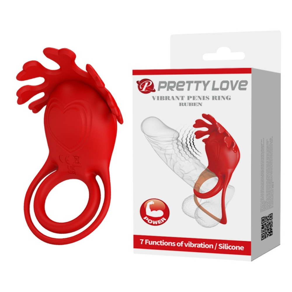 Эрекционное виброкольцо Pretty Love Ruben двойное, красное, 8.5 х 5.3 см фото №0 — секс игрушки: Украина, NO TABOO