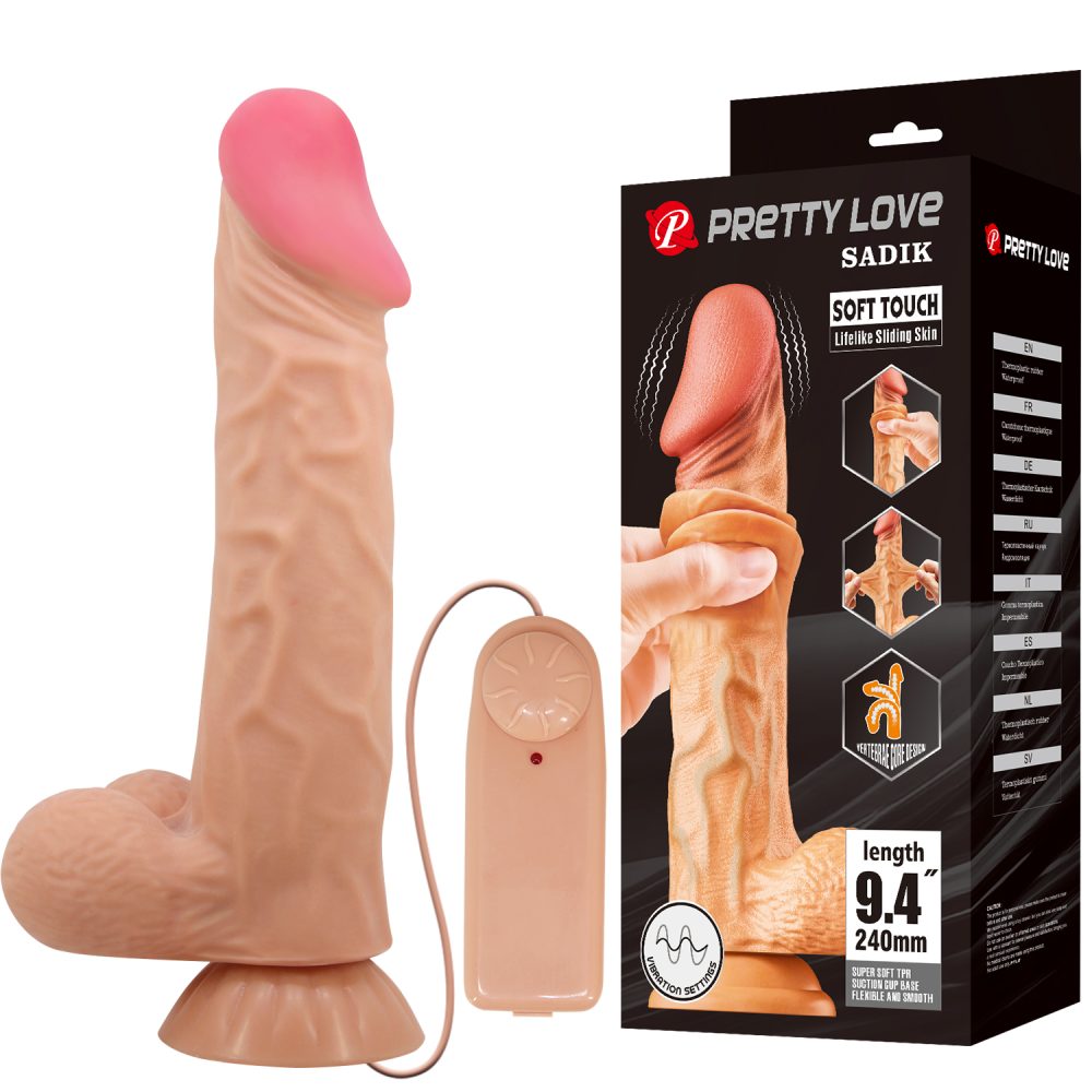 Вибратор с пультом Pretty Love Sadik двухслойный, на присоске, бежевый, 24 х 5 см фото №0 — секс игрушки: Украина, NO TABOO