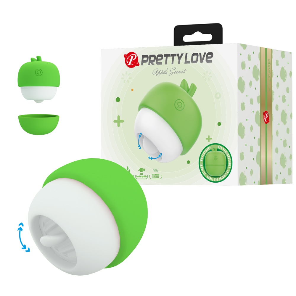 Клиторальный стимулятор Pretty Love Apple Secret с эффектом лизания, бело-зеленый, 5.9 х 5.9 см фото №0 — секс игрушки: Украина, NO TABOO