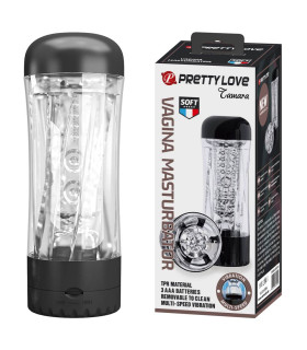 Мастурбатор в колбе Pretty Love Jamara с вибрацией, прозрачный, 19 х 6.5 см - No Taboo