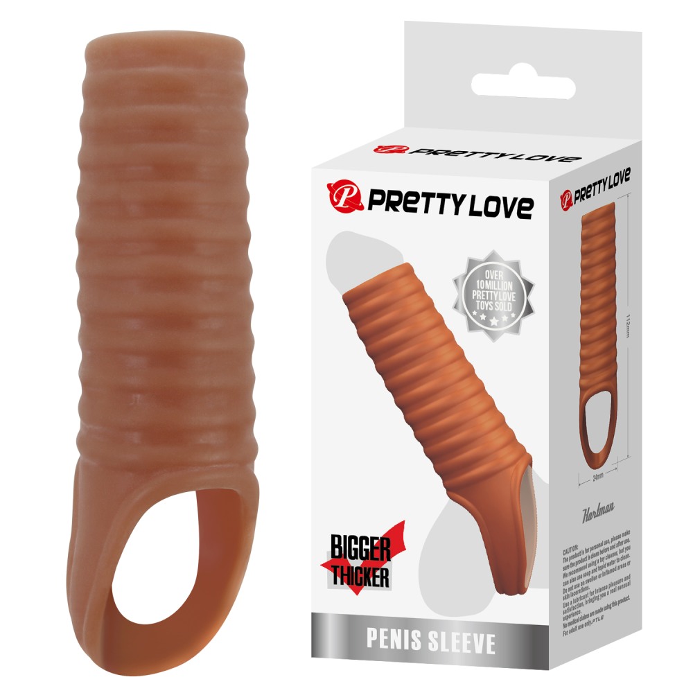 Насадка на пенис Pretty Love Hartman ребристая, бежевая, 11.2 х 2.4 см фото №0 — секс игрушки: Украина, NO TABOO