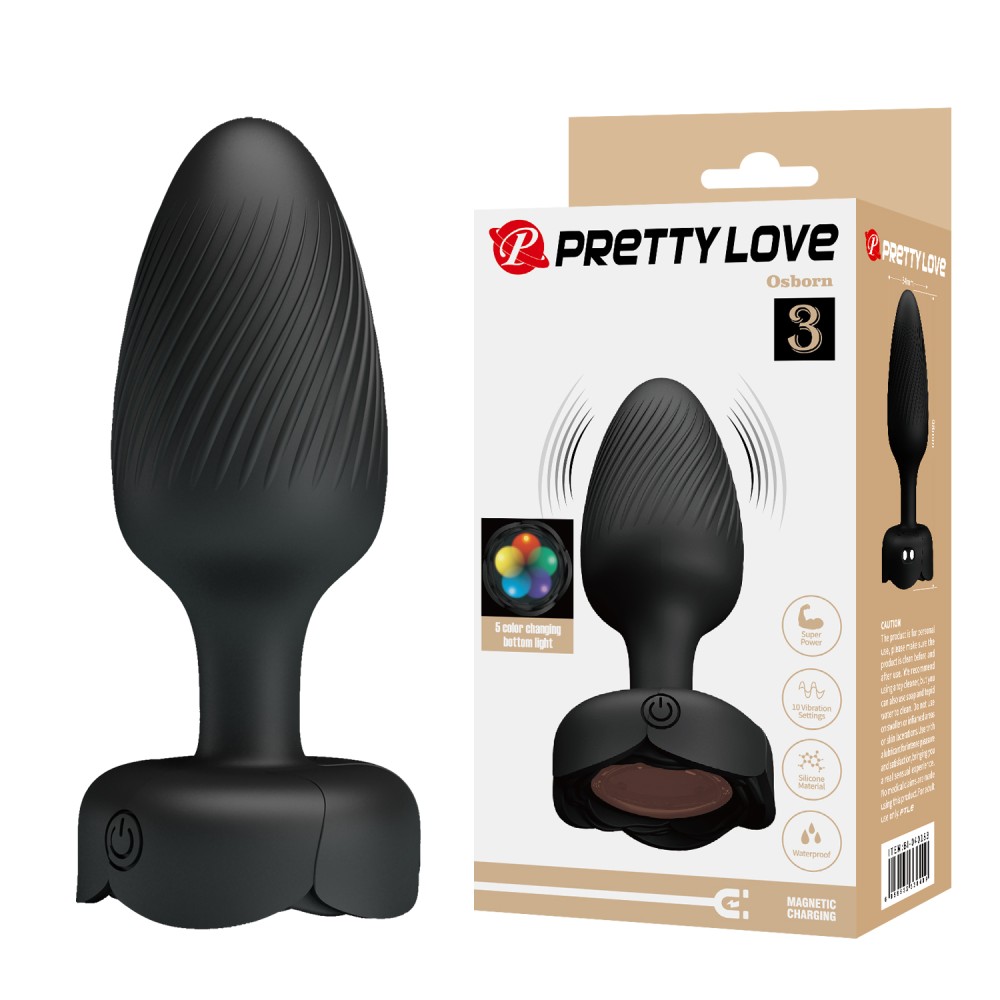 Анальный вибратор Pretty Love Osborn с LED подсветкой, черный, 9.8 х 3.4 см фото №0 — секс игрушки: Украина, NO TABOO