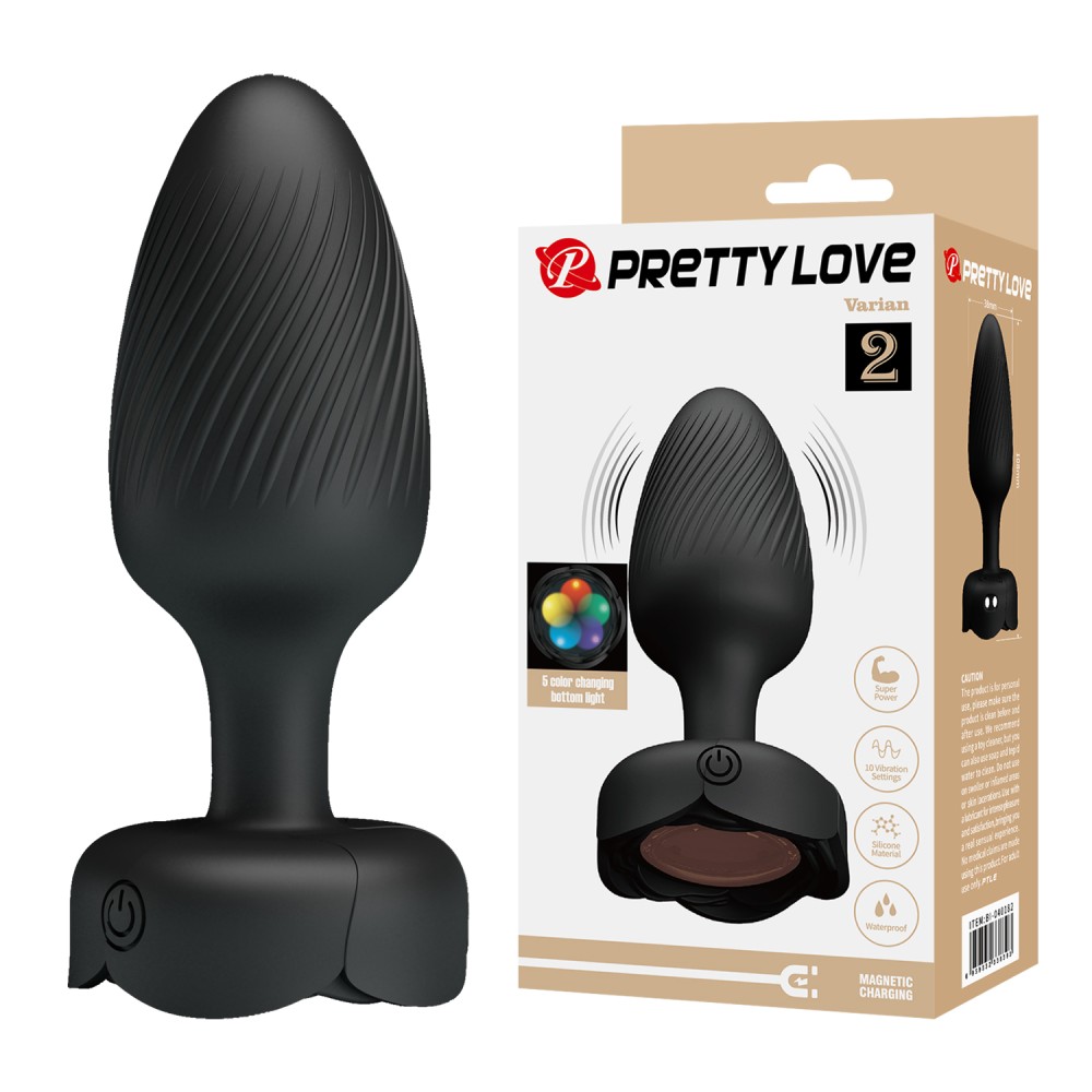 Анальный вибратор Pretty Love Varian с мерцающей подсветкой, черный, 10.8 х 3.8 см фото №0 — секс игрушки: Украина, NO TABOO