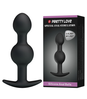 Анальная пробка Pretty Love с двумя шариками, чёрная, 10.4 х 2.2–2.6 см - No Taboo
