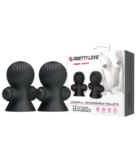 Вібростимулятори для сосків Pretty Love Nipple Sucker силіконові, чорні, 7.2 х 4.5 см - No Taboo