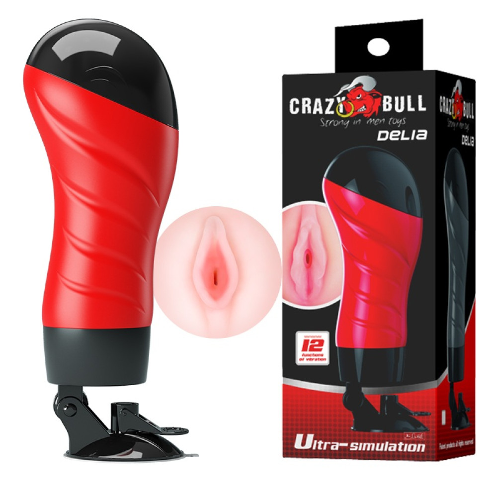 Мастурбатор-вагина CRAZY BULL Delia в колбе, на присоске, бежевый, 28.3 х 10 см фото №0 — секс игрушки: Украина, NO TABOO