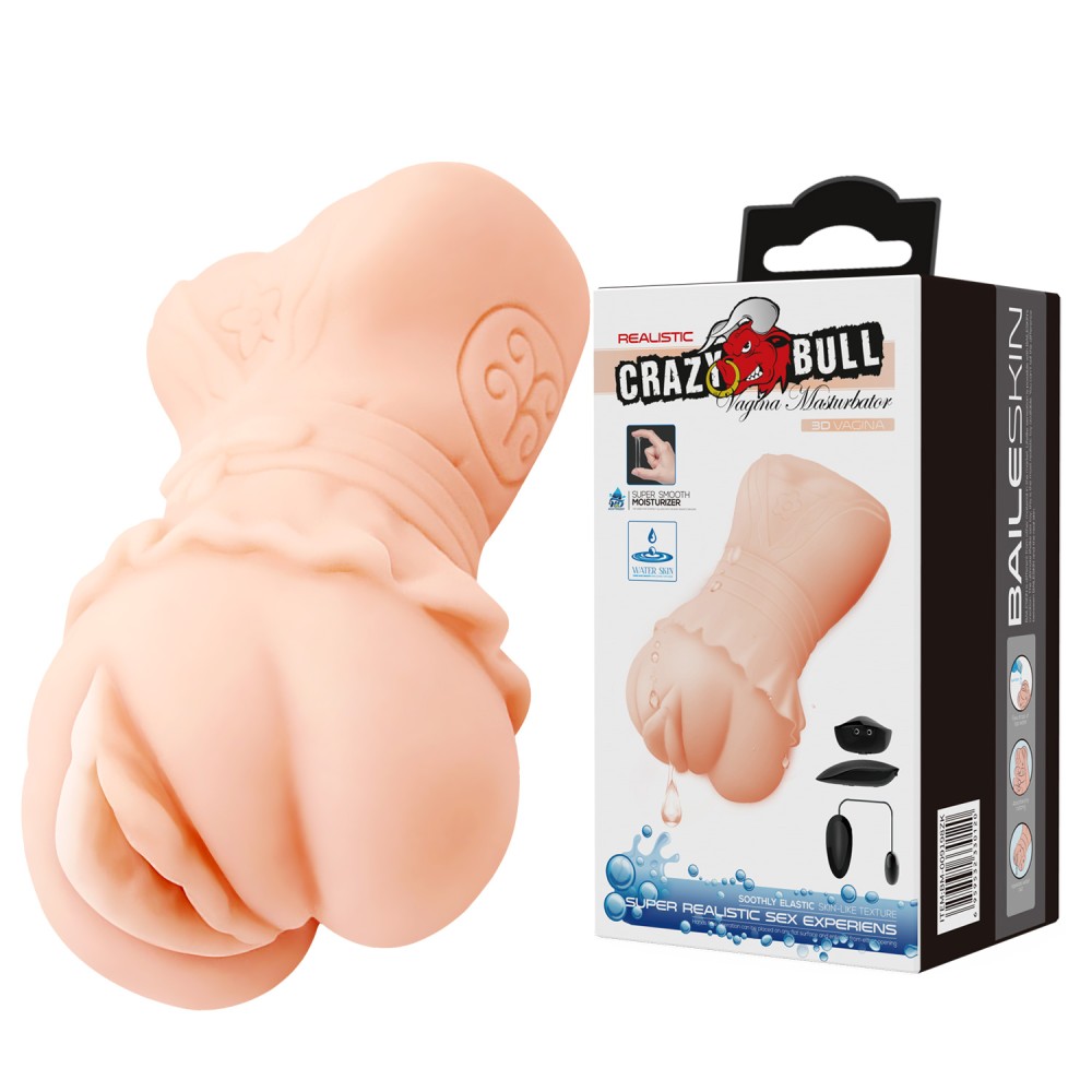 Мастурбатор-вагіна CRAZY BULL 3D Vagina с вибрацией, бежевий, 14 х 6 см фото №0 — секс игрушки: Украина, NO TABOO