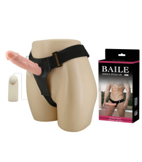 Фалопротез на ремнях BAILE Jessica с вибрацией, бежевый, 17 х 4.5 см - No Taboo