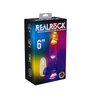 Вибратор с LED-подсветкой REALROCK с пультом, на присоске, прозрачный, 15 х 4 см - No Taboo