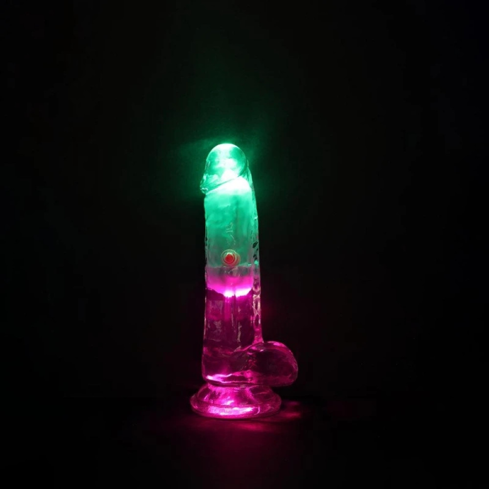 Вибратор с LED-подсветкой REALROCK с пультом, на присоске, прозрачный, 15 х 4 см фото №3 — секс игрушки: Украина, NO TABOO