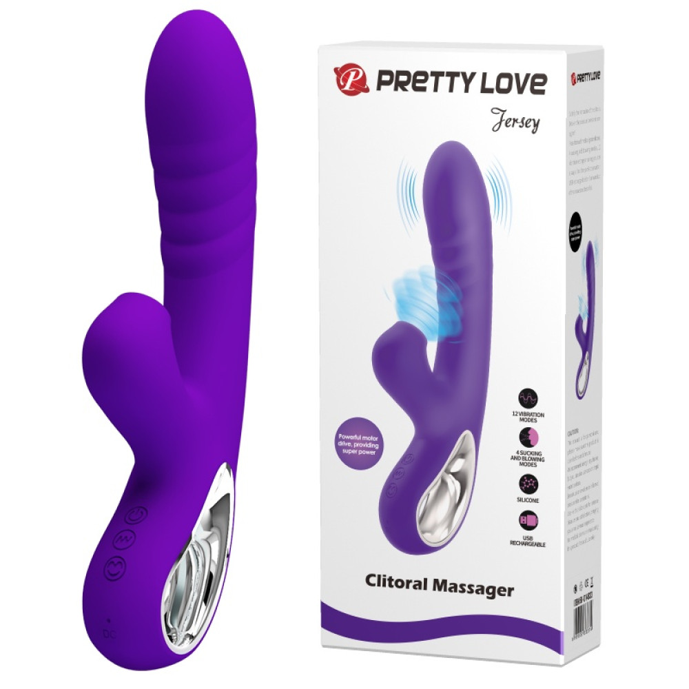 Вибратор-кролик Pretty Love Jersey с всасыванием, фиолетовый, 21.8 х 3.6 см фото №0 — секс игрушки: Украина, NO TABOO