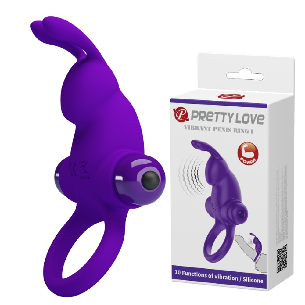 Эрекционное виброкольцо Pretty Love с ушками для клитора, фиолетовое, 11.3 х 5.6 см фото №0 — секс игрушки: Украина, NO TABOO