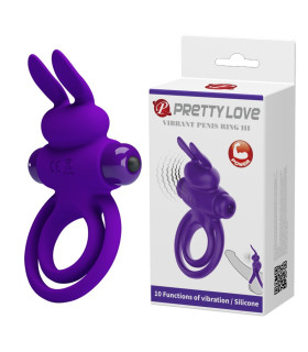 Эрекционное виброкольцо Pretty Love Ring III с ушками, фиолетовое, 9.7 х 5.6 см - No Taboo