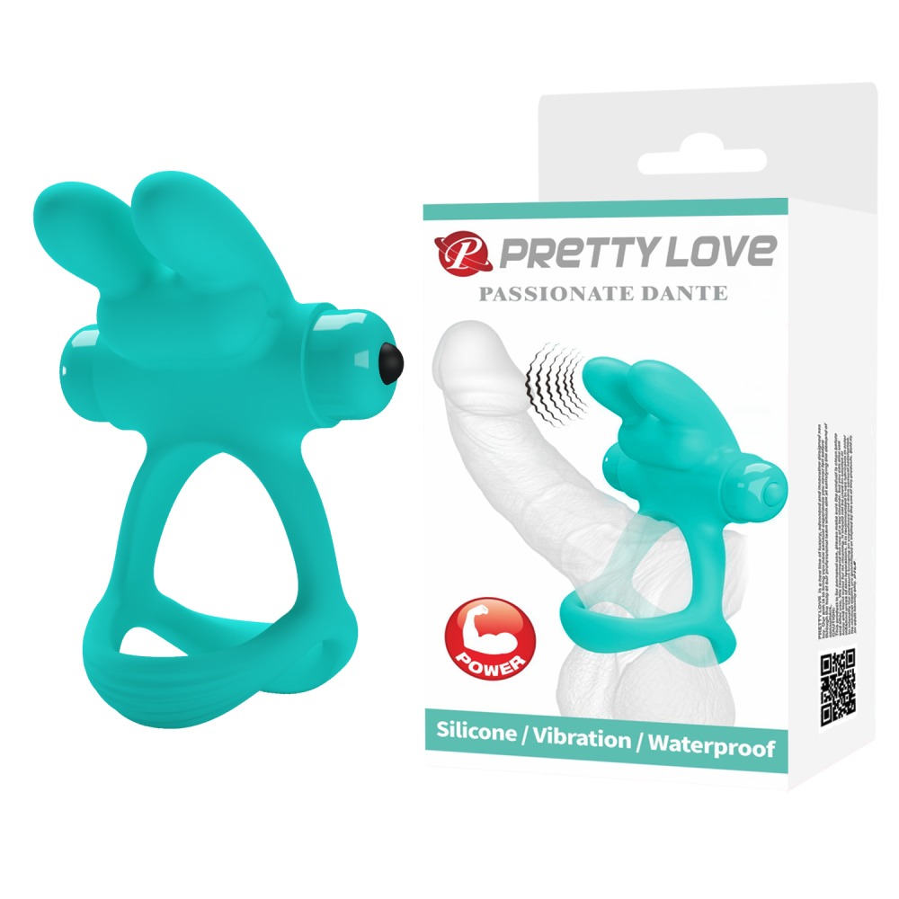 Эрекционное виброкольцо Pretty Love Passionate Dante с ушками для клитора, зеленое, 8.7 х 3.3 см фото №0 — секс игрушки: Украина, NO TABOO