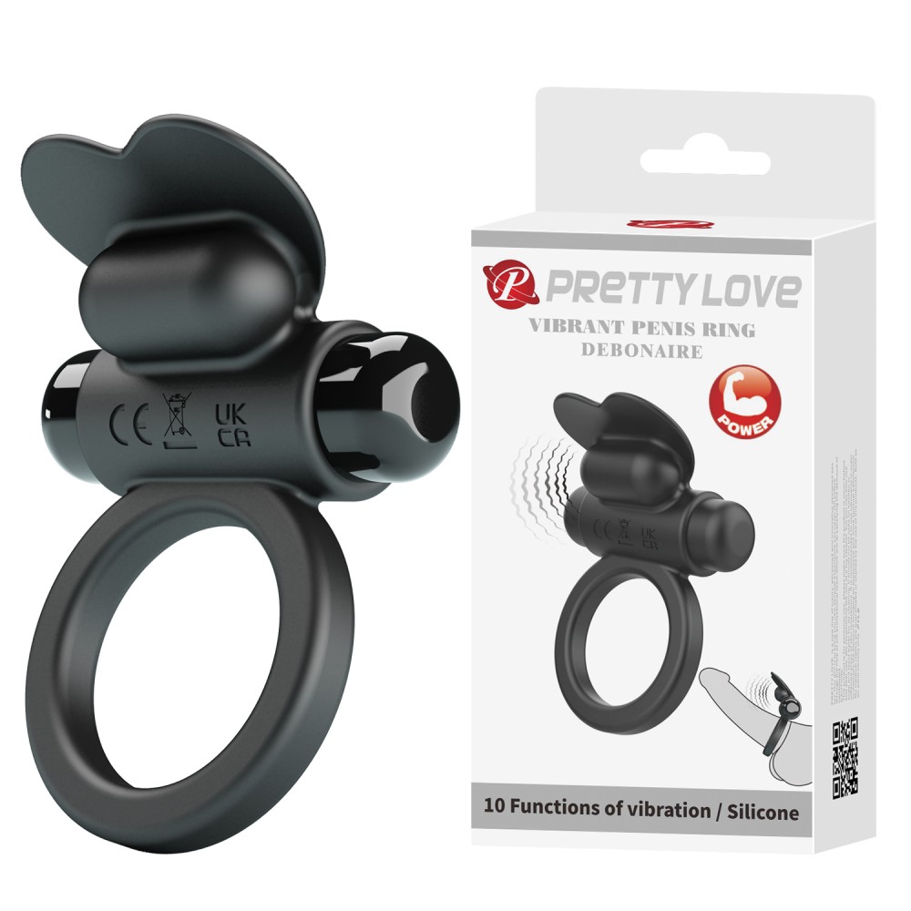 Виброэрекционное кольцо Pretty Love Debonaire черное, 8.5 х 3.5 см фото №0 — секс игрушки: Украина, NO TABOO