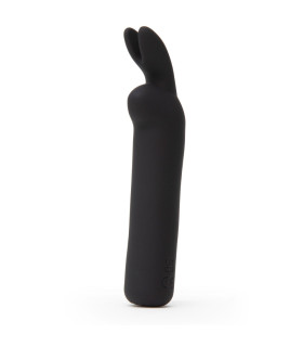 Вибропуля Happy Rabbit с ушками кролика, черная, 12 х 2.5 см - No Taboo