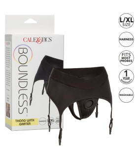 Трусики-стринги для страпона CalExotics Boundless с креплениями для чулок, черные, L-XL - No Taboo