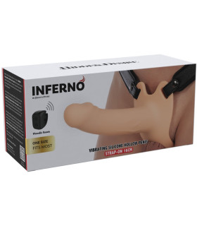 Фалопротез із вібрацією Hidden Desire Inferno з пультом та ременями, бежевий, 16 × 4 см - No Taboo