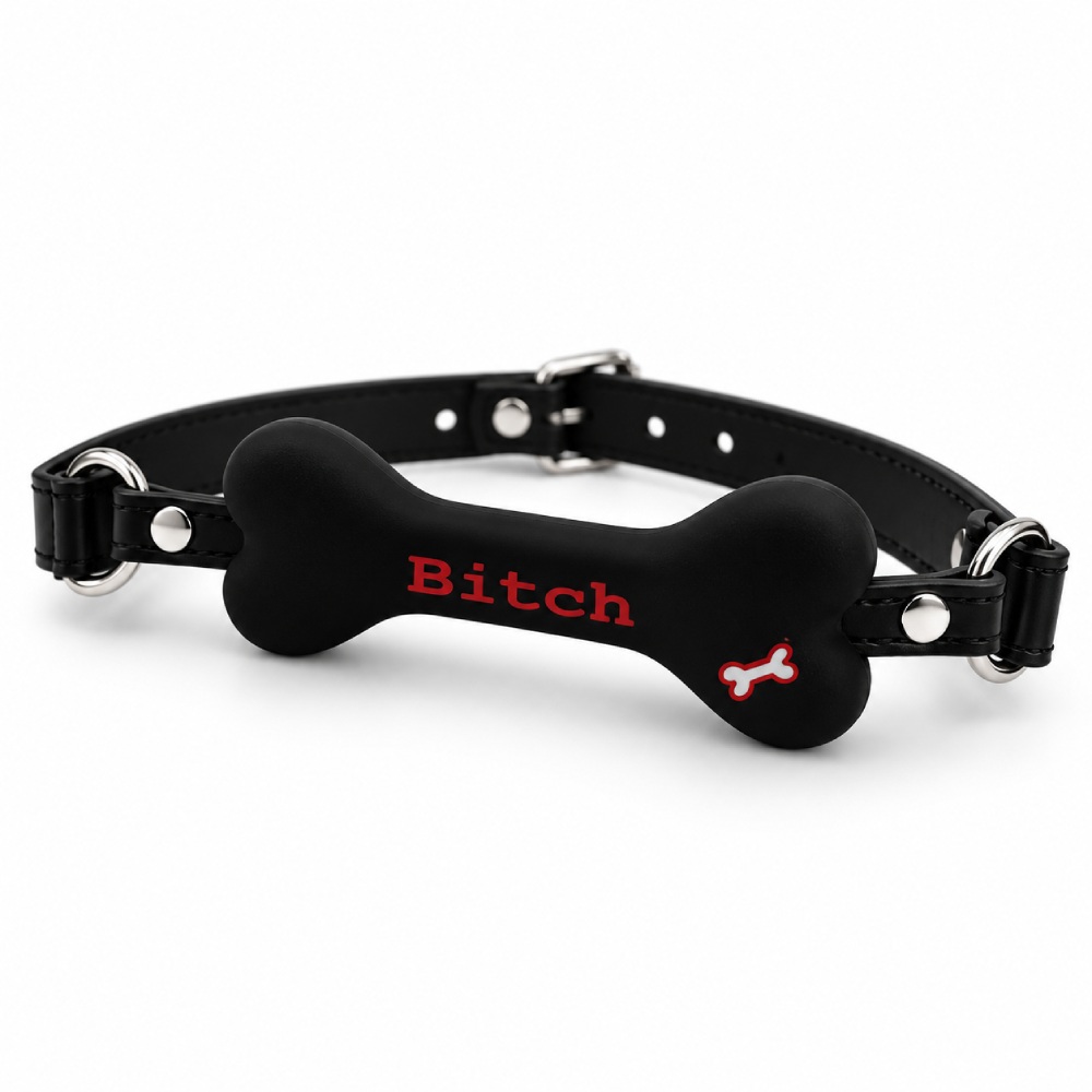 Кляп в виде кости DS Fetish с надписью BITCH, черный, фото №0 — секс шоп Украина, NO TABOO