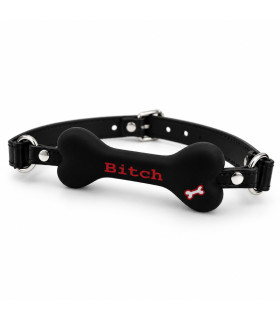 Кляп в виде кости DS Fetish с надписью BITCH, черный - No Taboo