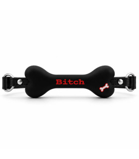Кляп в виде кости DS Fetish с надписью BITCH, черный - No Taboo