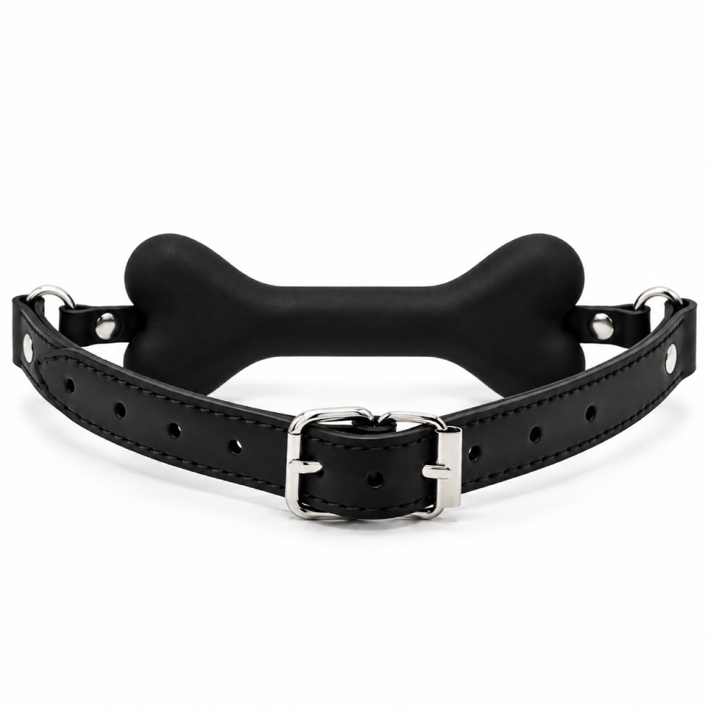 Кляп в виде кости DS Fetish с надписью BITCH, черный, фото №3 — секс шоп Украина, NO TABOO